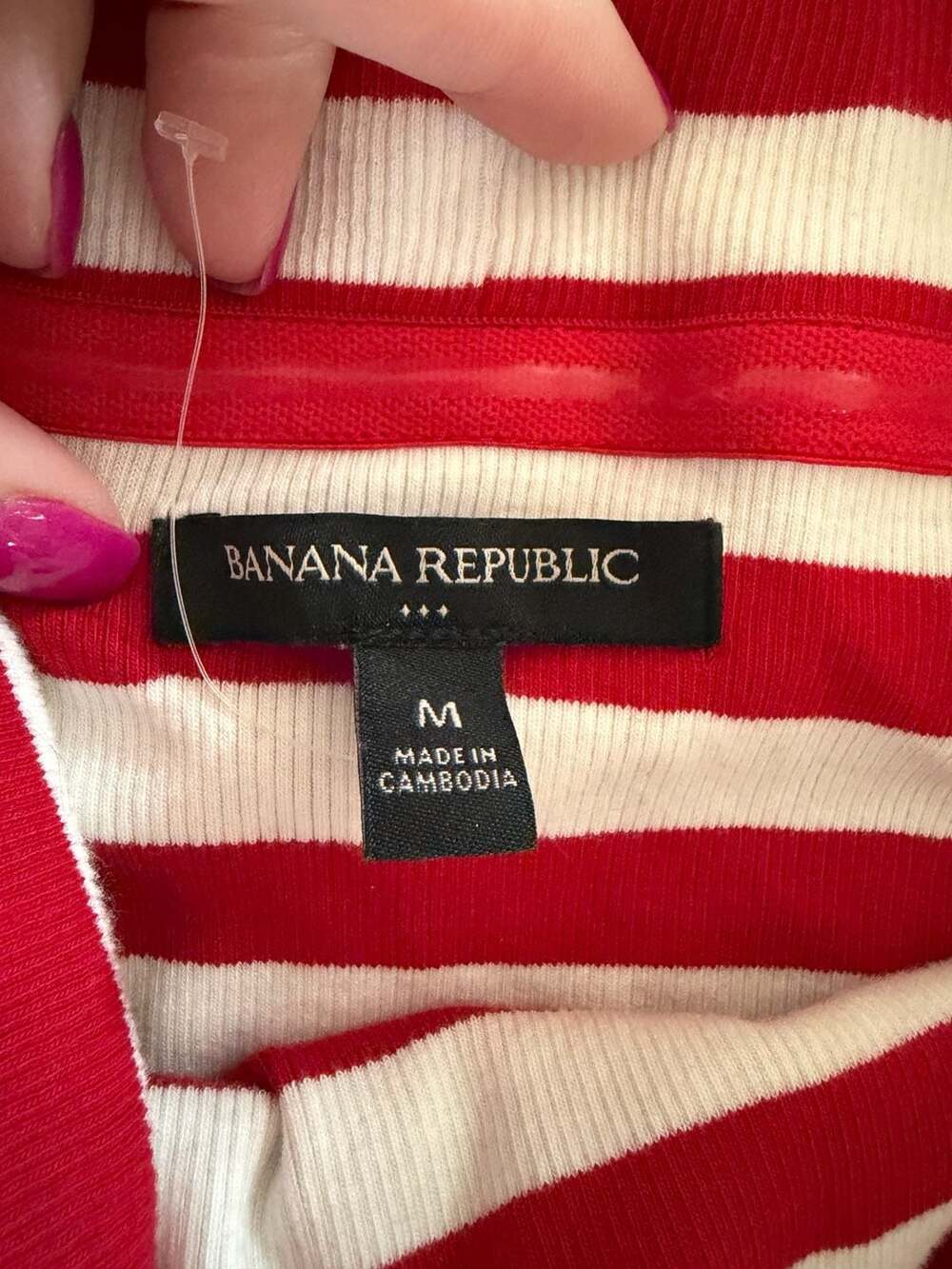Banana Republic Red and White Striped Off-Shoulder Top - Picture 2 of 5